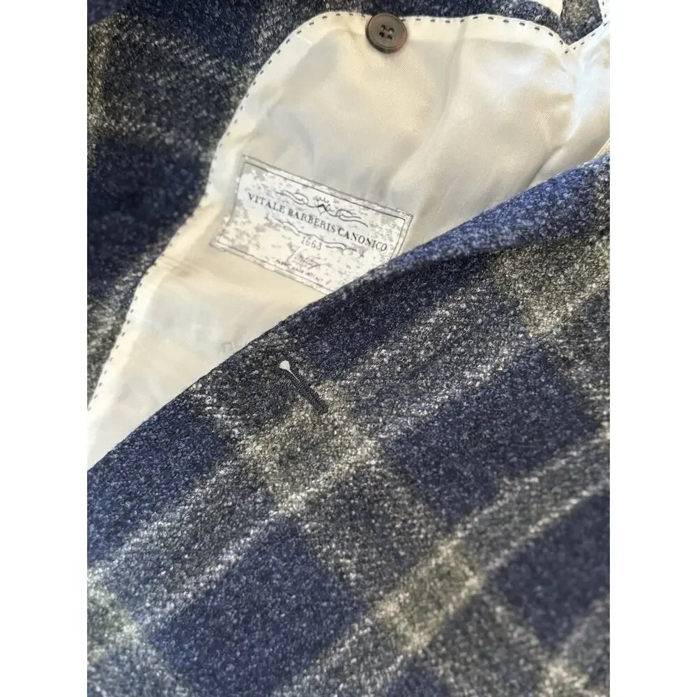 Suitsupply Havana HL C1018I Wool Silk Linen Blazer 36R VBC Windowpane Navy